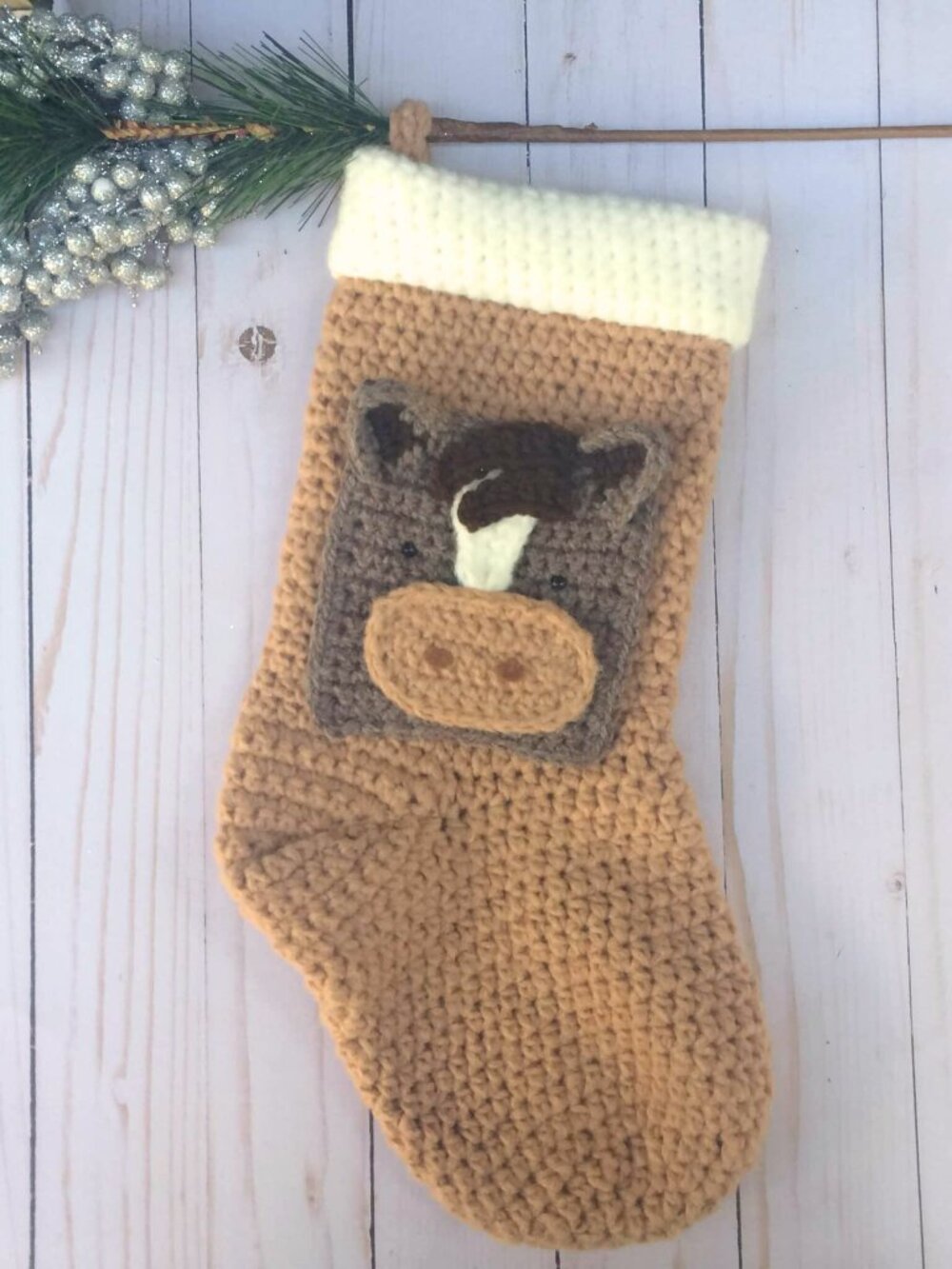 Handmade Crocheted Horse Christmas Stocking